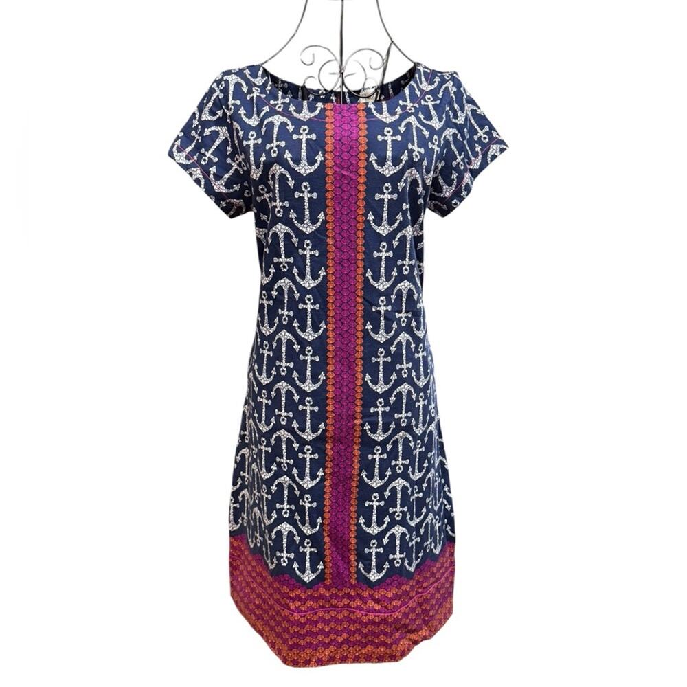 Hatley Navy Anchor Shift Dress with Pink Trim Medium